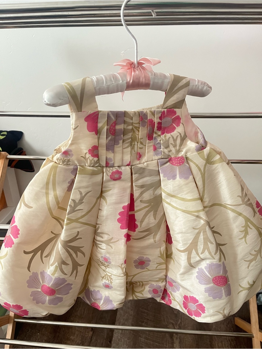 Baby girl Ivory Floral Sleeveless Party Dress with Pink & Lavender Flowers,6M